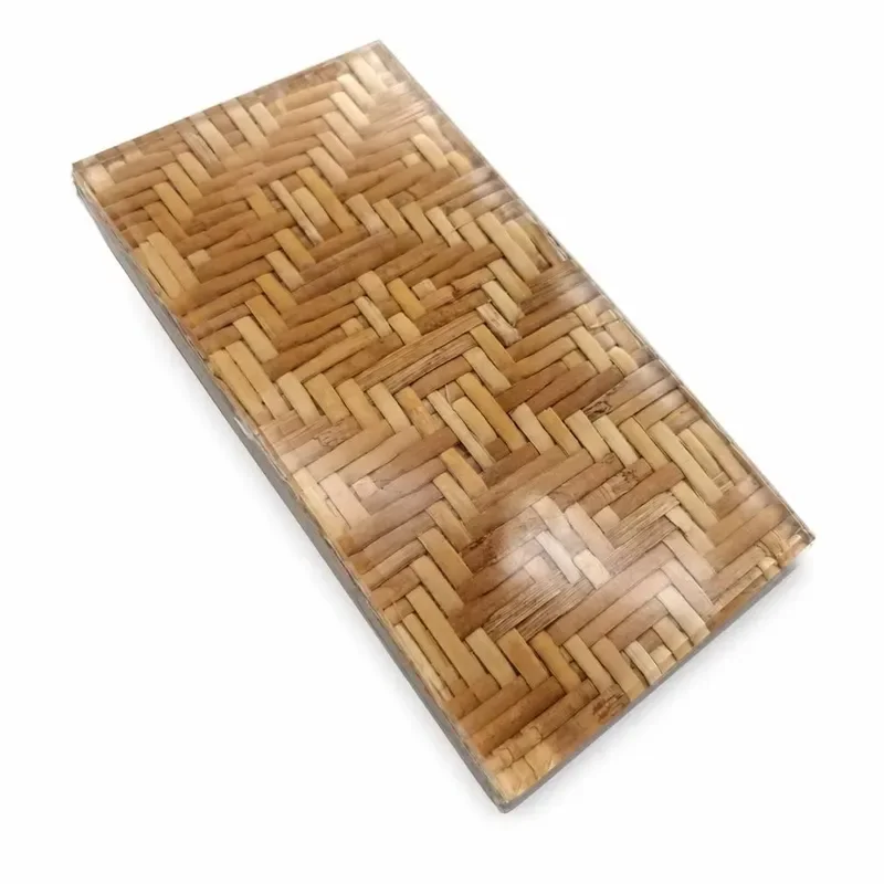 Herringbone Rattan Weave Laminated Glass Room Divider Ultra Clear Translucent Privacy Decorative Screen for Home Villa