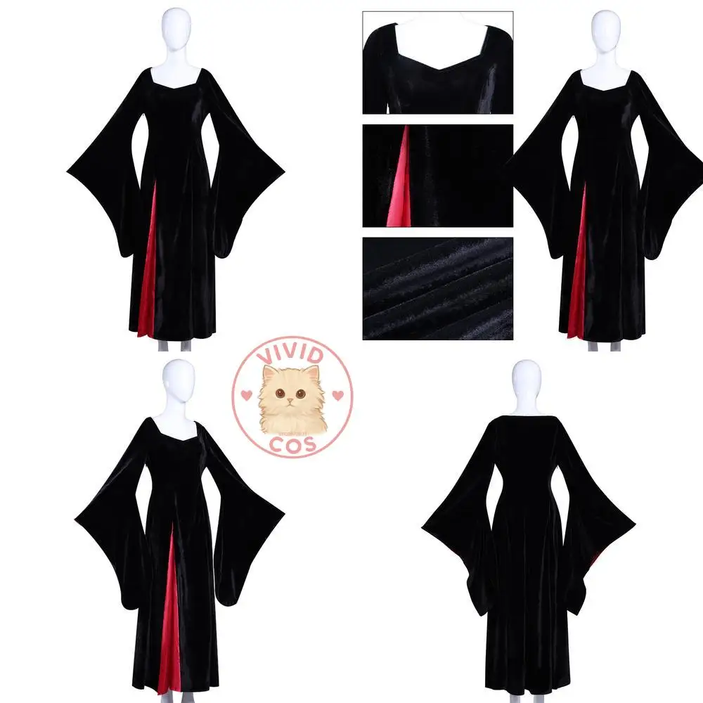 

Popular Movie TV Character Cosplay Costume Anime Mom Morticia Addams Black Fashion Dress Role Play Outfit for Women Comic Con