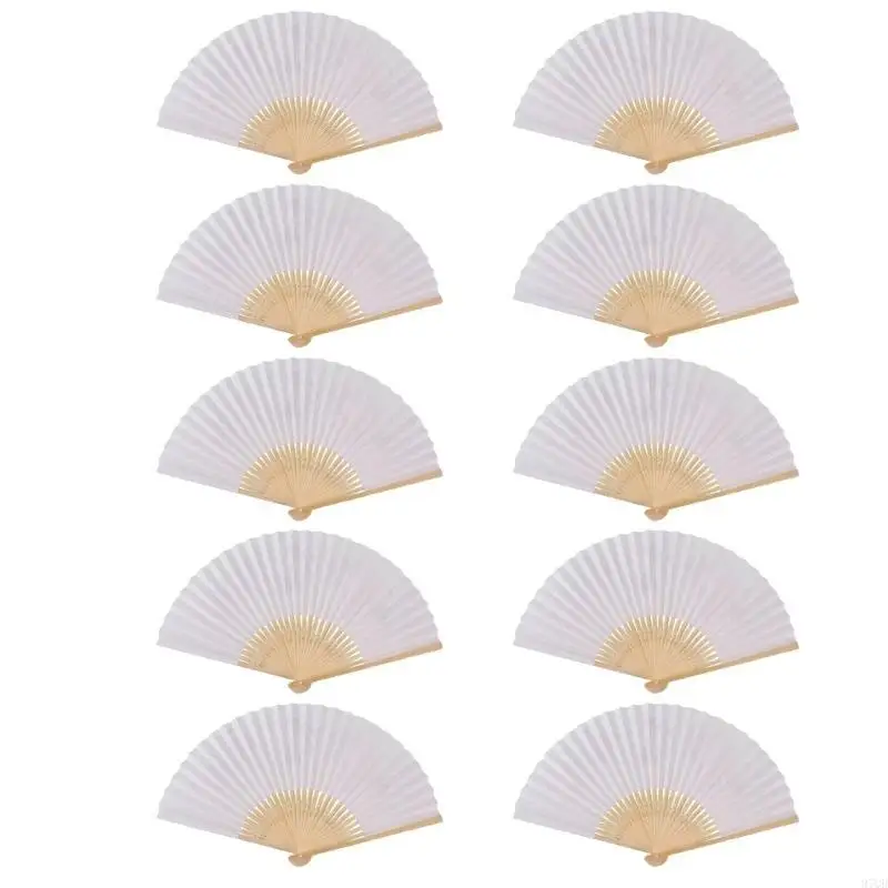 97QD 10Pcs/Pack Classical Chinese Paper Fan Plain White Folding Fan for Home Decors