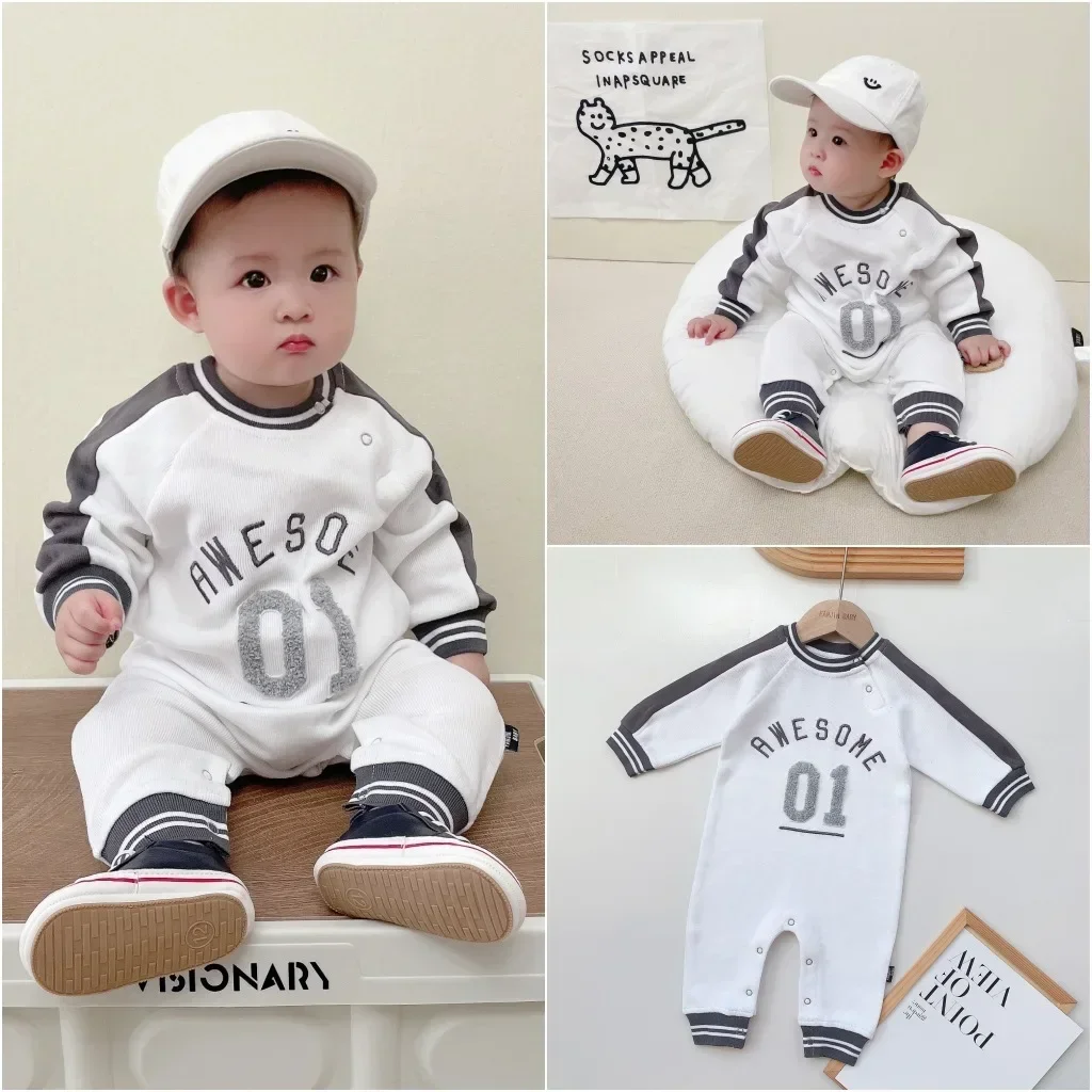 

Autumn Baby Boy Romper Cotton Long Sleeves Handsome Clothes Infant Jumpsuit Costume 0-24M