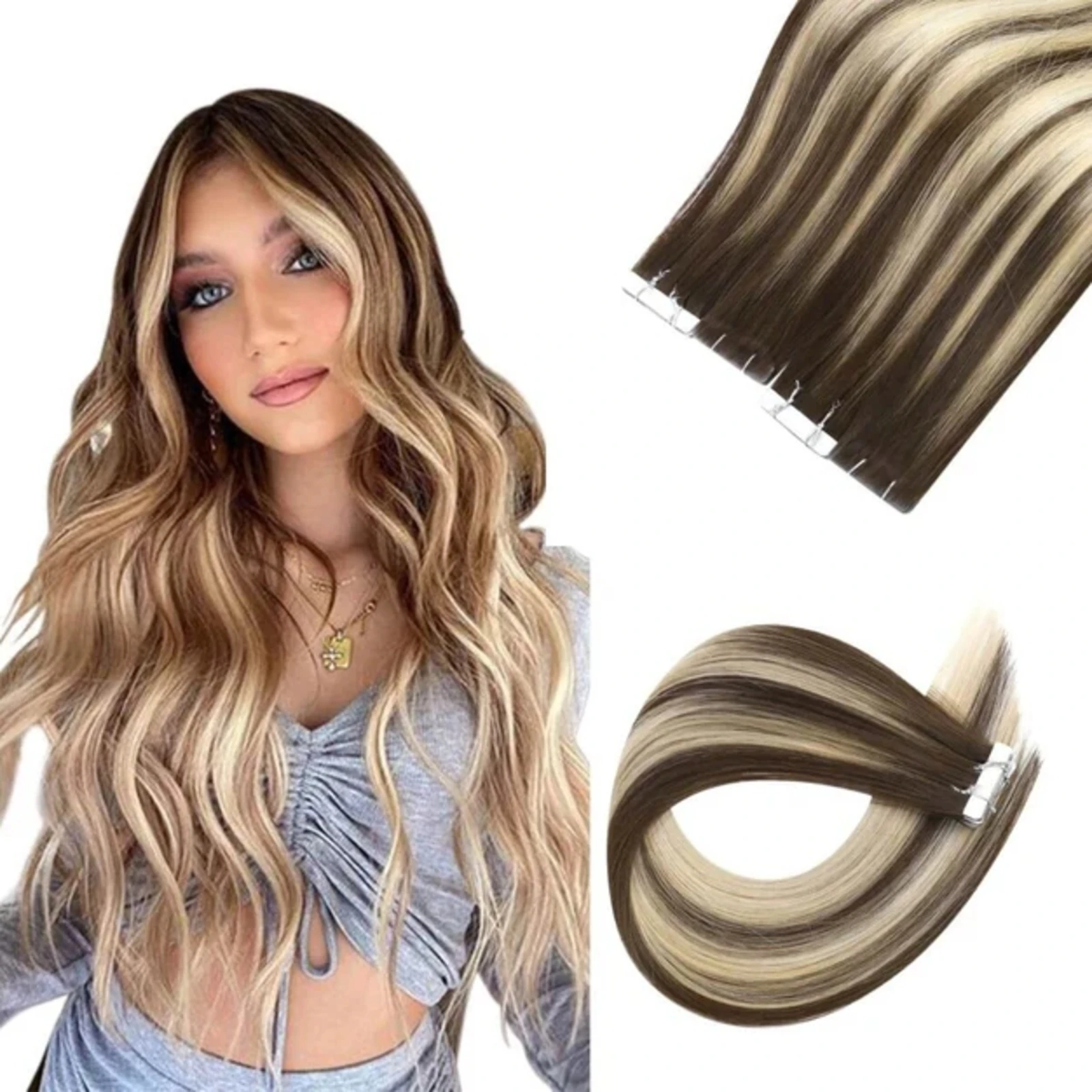 Full Shine 20-22 Inch Virgin Injection Invisible Tape in Hair Extensions 20pcs 100% Human Hair Virgin Hair Extension