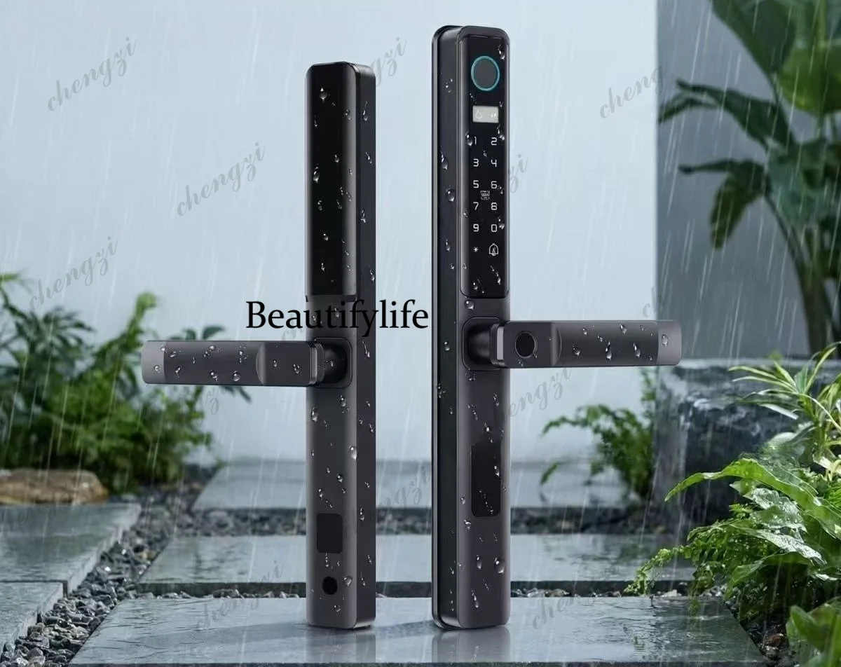 Graffiti smart wooden door anti-theft door video unlocking with one grip, automatic fingerprint password lock