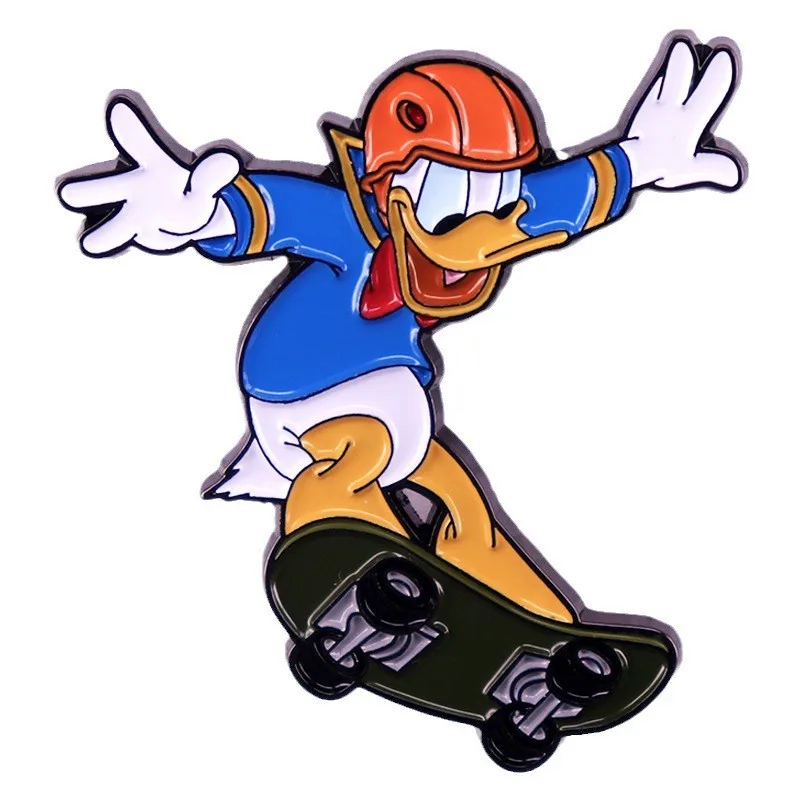 Cartoon Childhood Animation Donald Duck Enamel Pins Ducks Skateboard Metal Brooch Badge Fashion Jewellery Accessory Gifts