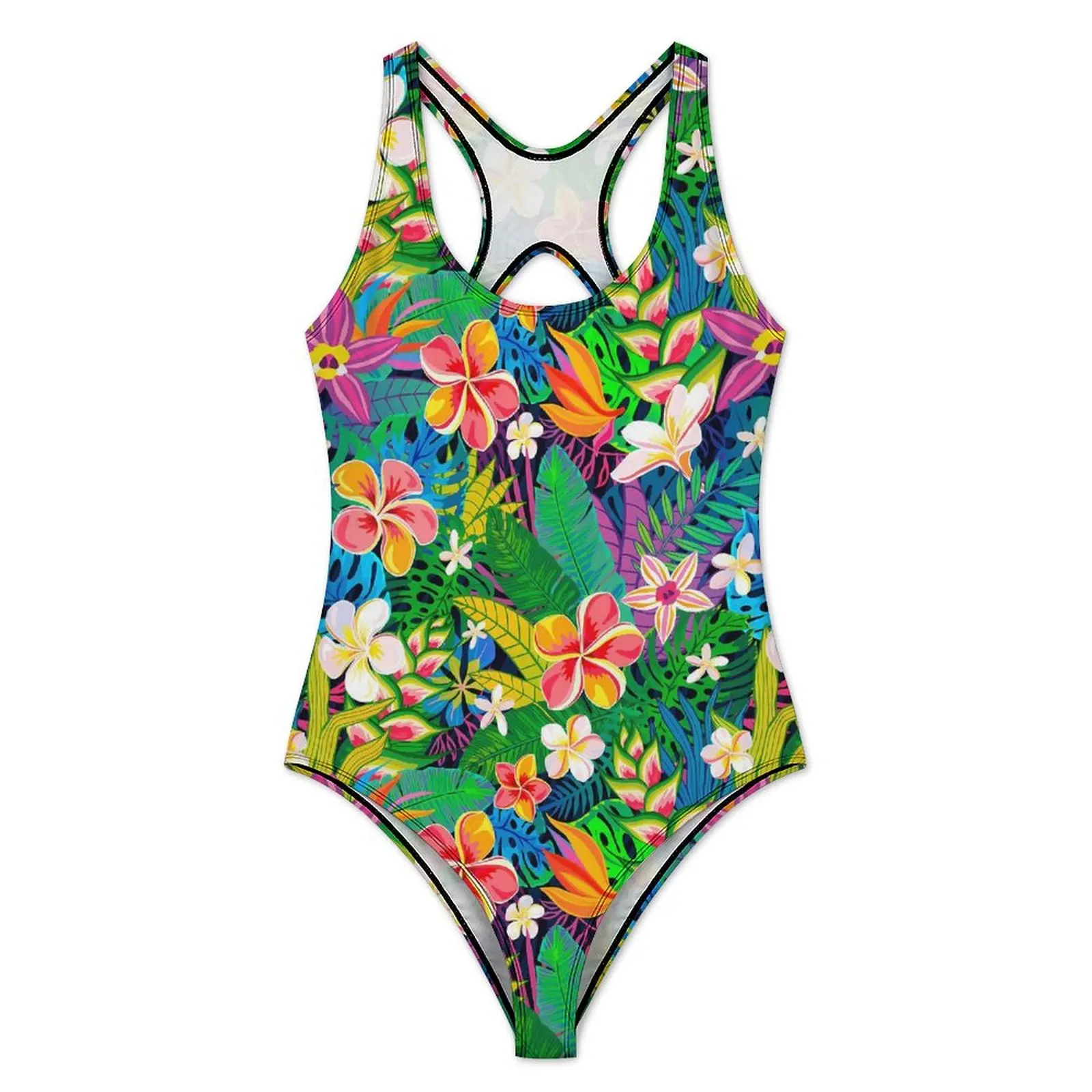 Tropical Floral Swimsuit Sexy Colorful Flowers One-Piece Swimwear Push Up Bodysuit Trend Sport Bathing Suit