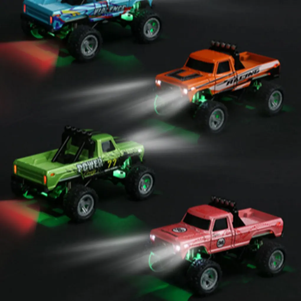 Mini Rc Truck And Trailer 1/64 Remote Control Monster Rc USB Rechargeable Body Lights 24GHz RC Car E