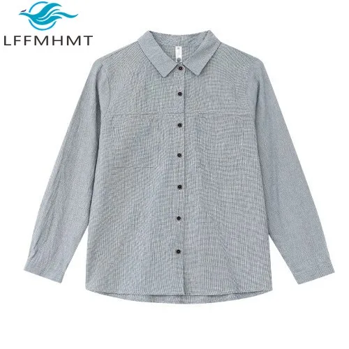 

Spring Autumn Fashion Women's Vintage Shirt Good Quality Cotton Fabric Button Up Shirt Loose Fit Turn Down Collar Casual Blouses
