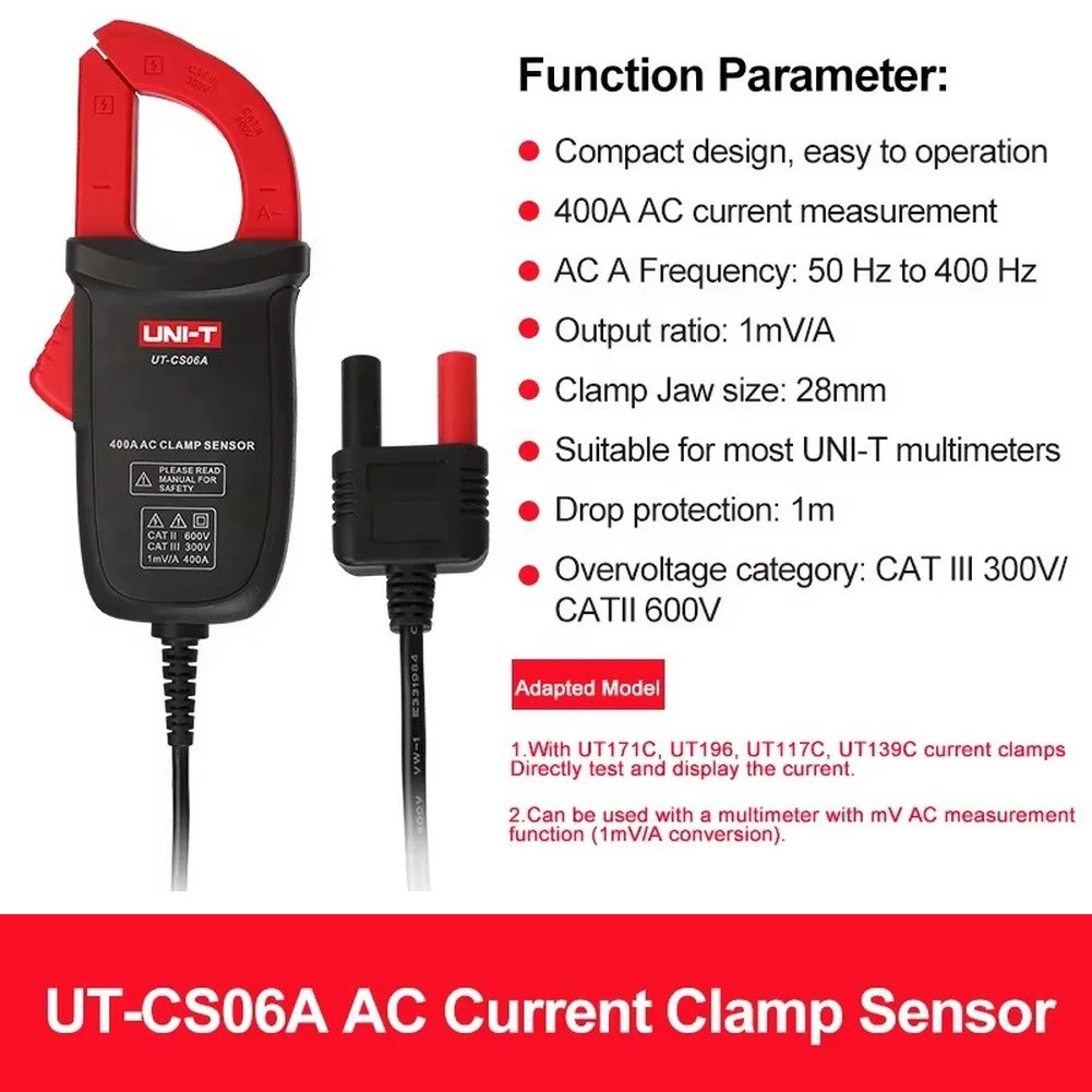 UNI-T UT-CS06A 400A AC Current Clamp Sensor; Multimeter Sensor For UT61E+ UT196 UT139C UT117C UT136B+ Option Current Clamp