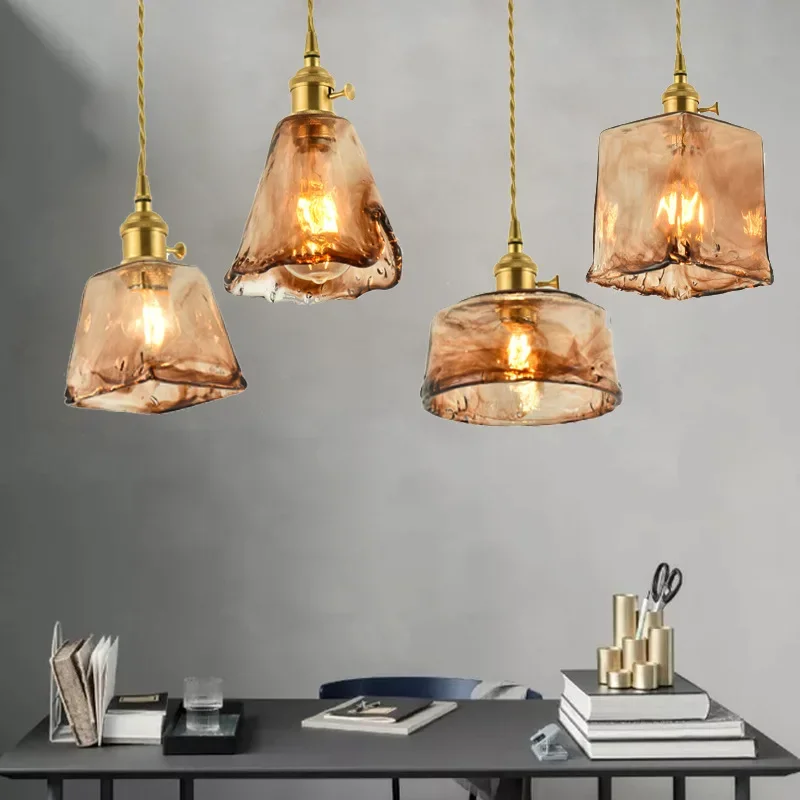 Nordic Retro Brass Glass Chandelier Homestay Bar Restaurant Bedside Light Creative Coffee Shop Living Room Led Lighting Fixtures