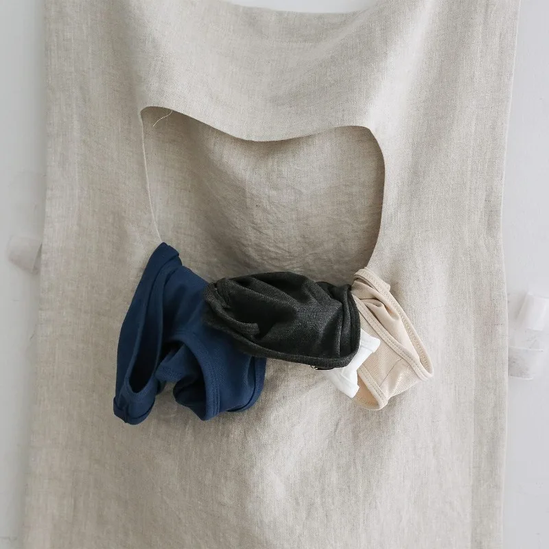 100% Linen Door Hanging Laundry Hamper Bag Shopping Bags Casual Solid Reusable Sundries Bag Foldable Large Handbags 19x27 Inches