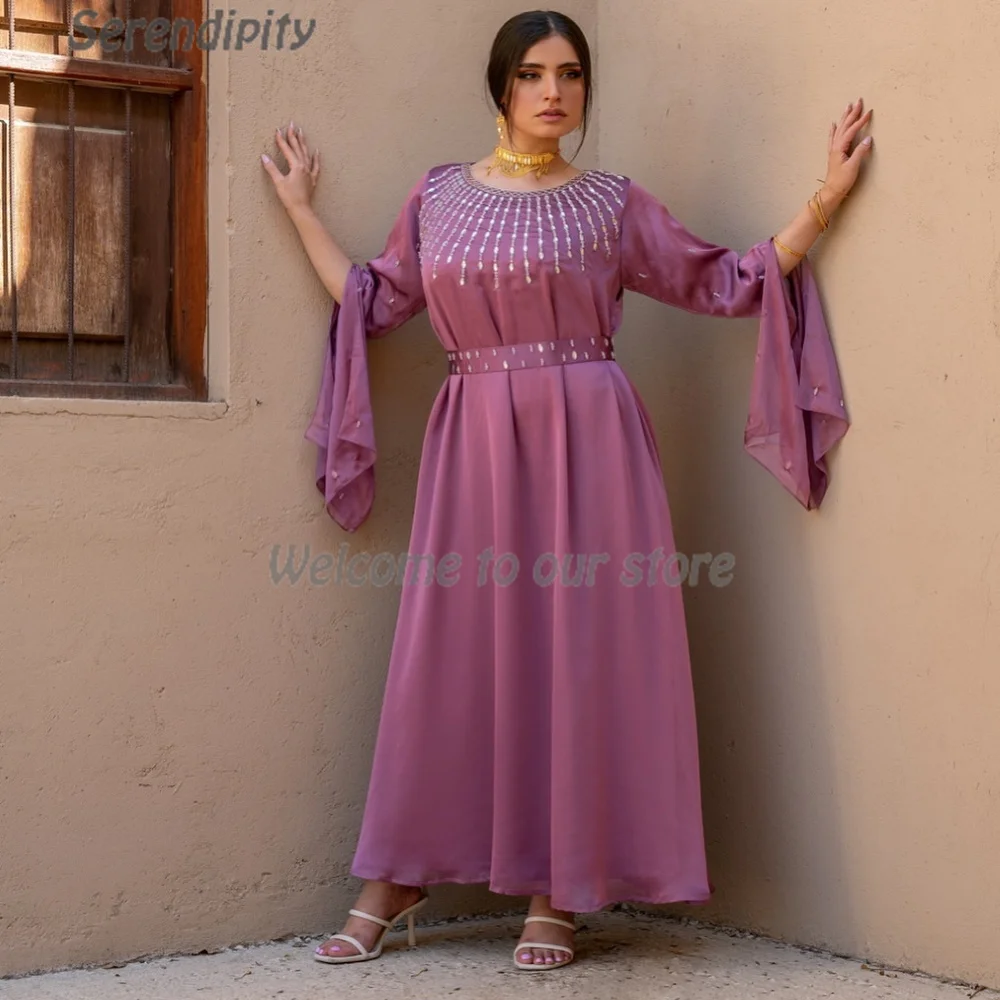 Vestido de noche Formal y Sexy para mujer, traje elegante de gasa con cristales, corte en A y cuello redondo, para fiesta de cóctel y graduación, 2024