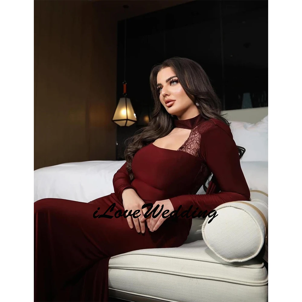 

Роскошное вечернее платье из джерси с кружевом, длинными рукавами, для выпускного вечера, современное, фасон «русалка», на заказ, для особых случаев, 2026