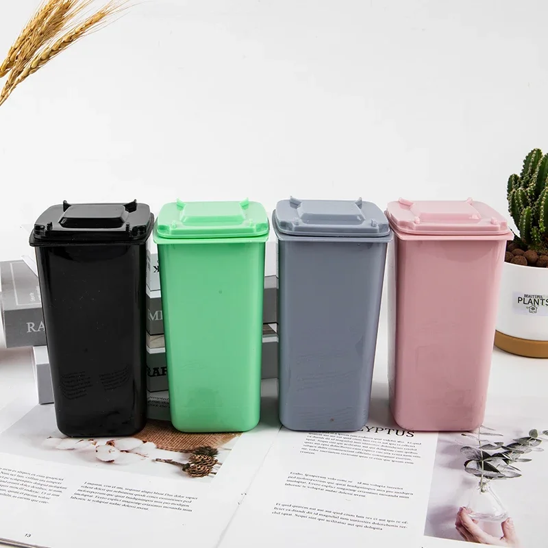 1Pcs Mini Desktop Trash Can Plastic Waste Bins With Lid Household Clean Trash Desk 10x8x15.5cm