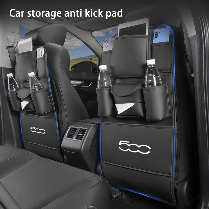 

Car Seat Back Storage Bag All in one Organizer Hanging Bag with Tissue Holder Anti Kick Pad for Fiat 500 500C 500X 500L Abarth