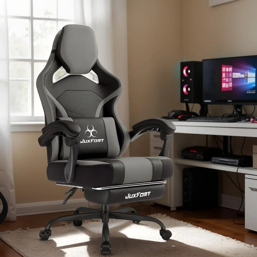 

Large Stand-up Gaming Chair with Massage Function and Individually Pocketed Spring Seat Cushion, Headrest and Lumbar Support