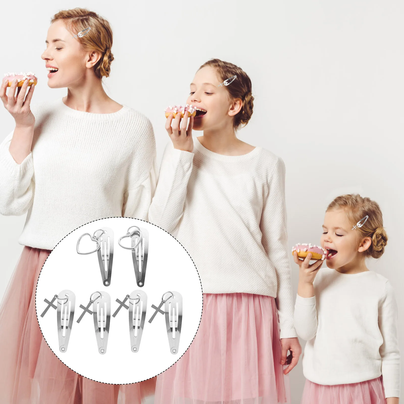 

6 pcs Metal Snap Clips Heart Cross Pendant Decorative Barrettes For Women Girls Small Hair Clips For Daily Wear Party Banquet