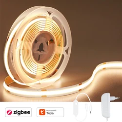 Tuya Zigbee 3.0 COB LED Strip 12V 1m 2m 3m 4m 5m Flexible Light Room Decor Warm white 3000-6500K fr Google Assistant SmartThings