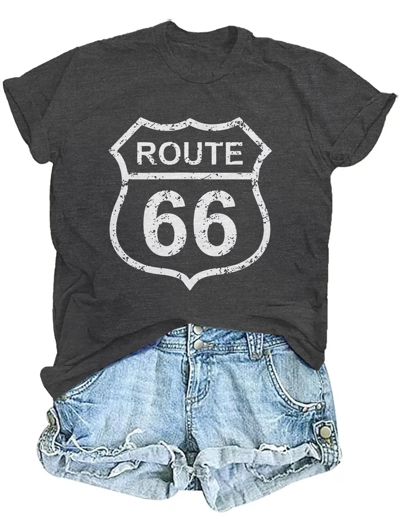 

Plus size women's short sleeve T-shirt Route 66 Sign Print Daily comfortable and versatile style summer outfits women's