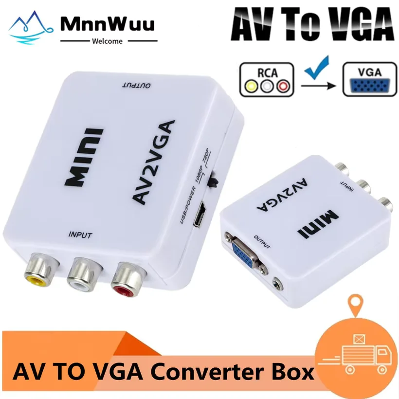RCA To VGA 1080P AV To VGA Mini  AV2VGA Video Adapter Video Converter Conversor with 3.5mm Audio AV2VGA /CVBS + Audio To PC HDTV