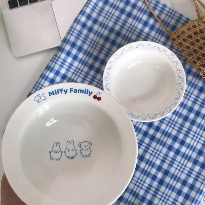 Cartoon Kawaii Ceramic Fruit Salad Bowl Exquisite Food Grade Shallow Mouth Simple Good Quality Material Safety Good Looks Miffy