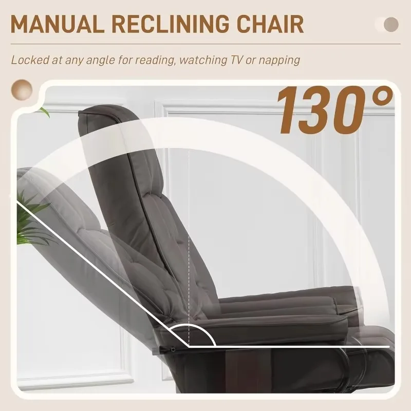 Faux Leather Reclining Chair, Recliner with Ottoman with High Back and Wood Frame for Living Room, Brown image 4