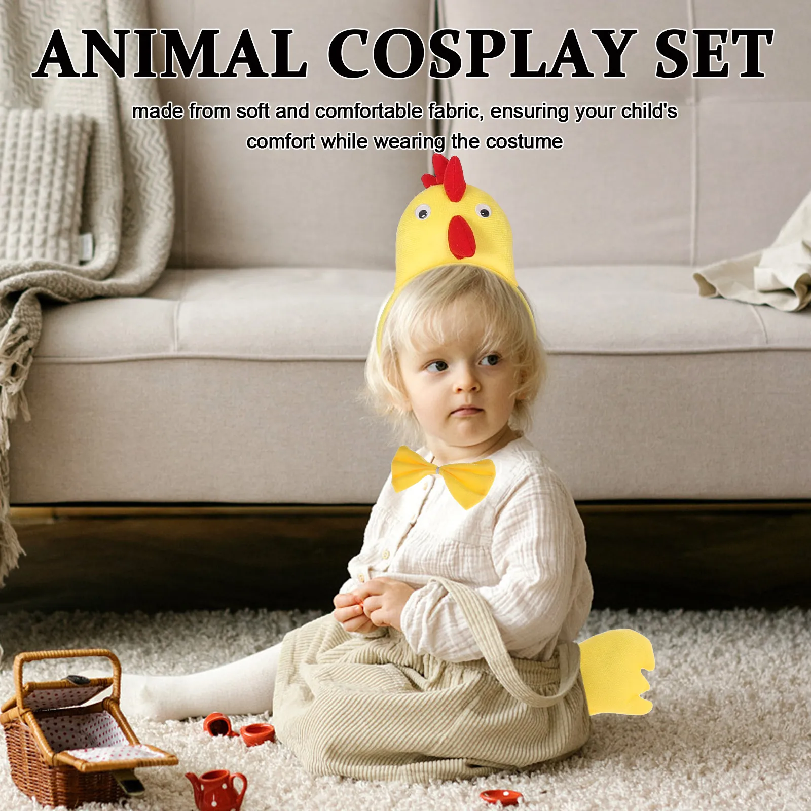1Set Rooster Themed Costume Set for Girls Chicken Headband Tutu Skirt Bow Tie Tail Farm Animal Dress Up Outfit for Birthday