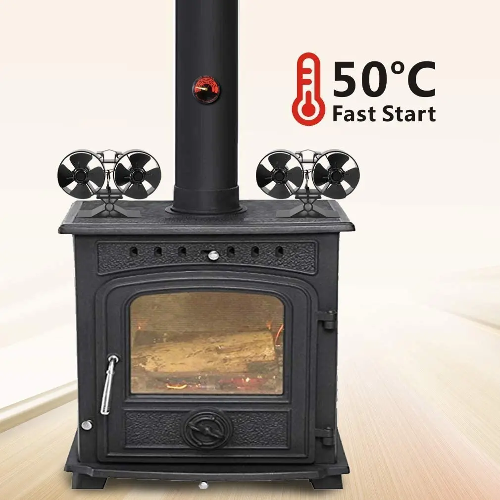 

Double-head Heat Powered Stove Fan Fireplace Fan for Gas/Pellet/Log/Wood Buring Stove Home Warm Efficient Heat Distribution