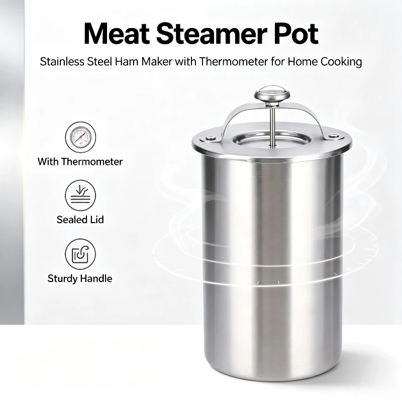 Meat Steaming Bucket with Thermometer Household Ham Making Container Cooking Pot for Sausage & Meat Processing