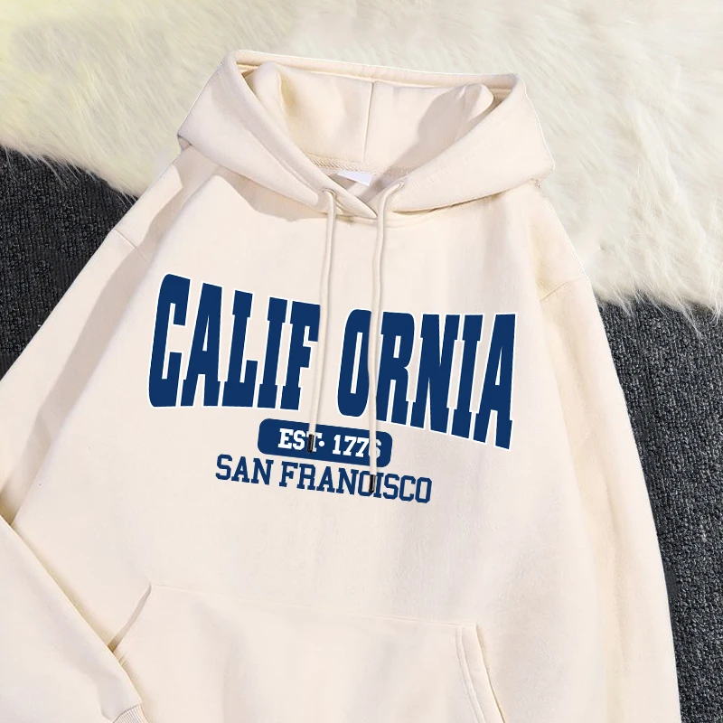 Autumn Winter Womens Hoodies California Est 1776 San Francisco Printed Sweatshirt Warm Fleece Comfortable Pullover Casual Tops