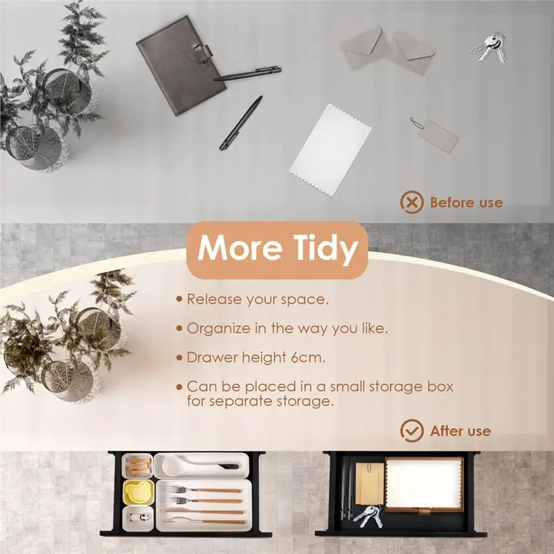 Metal Sliding Pull-Out Drawer Organizer 20 Inch Under Desk Stationery Storage Box Below Office Table Accessories