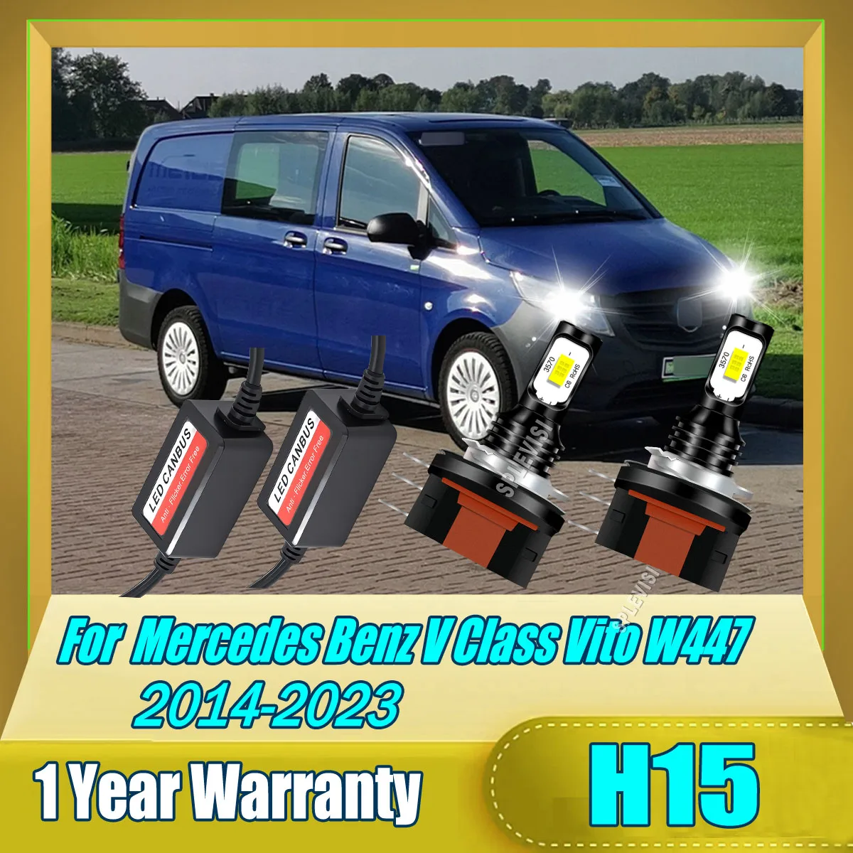 

H15 LED Headlight Bulbs with Decoder Simple and Easy Plug For Mercedes Benz V Class Vito W447 2014 2015 2016 2017 2018 2019-2023