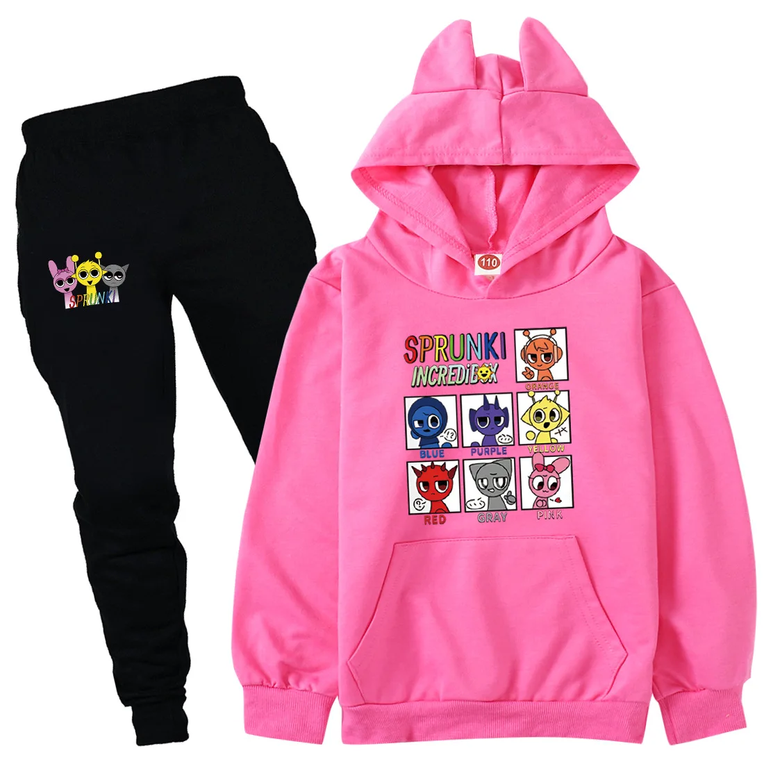 

Sprunki Cartoon Costume Kids Game Incredibox Clothing Sets for Boys Girls Long Sleeve Hooded + Pants Child Pullover Tracksuit