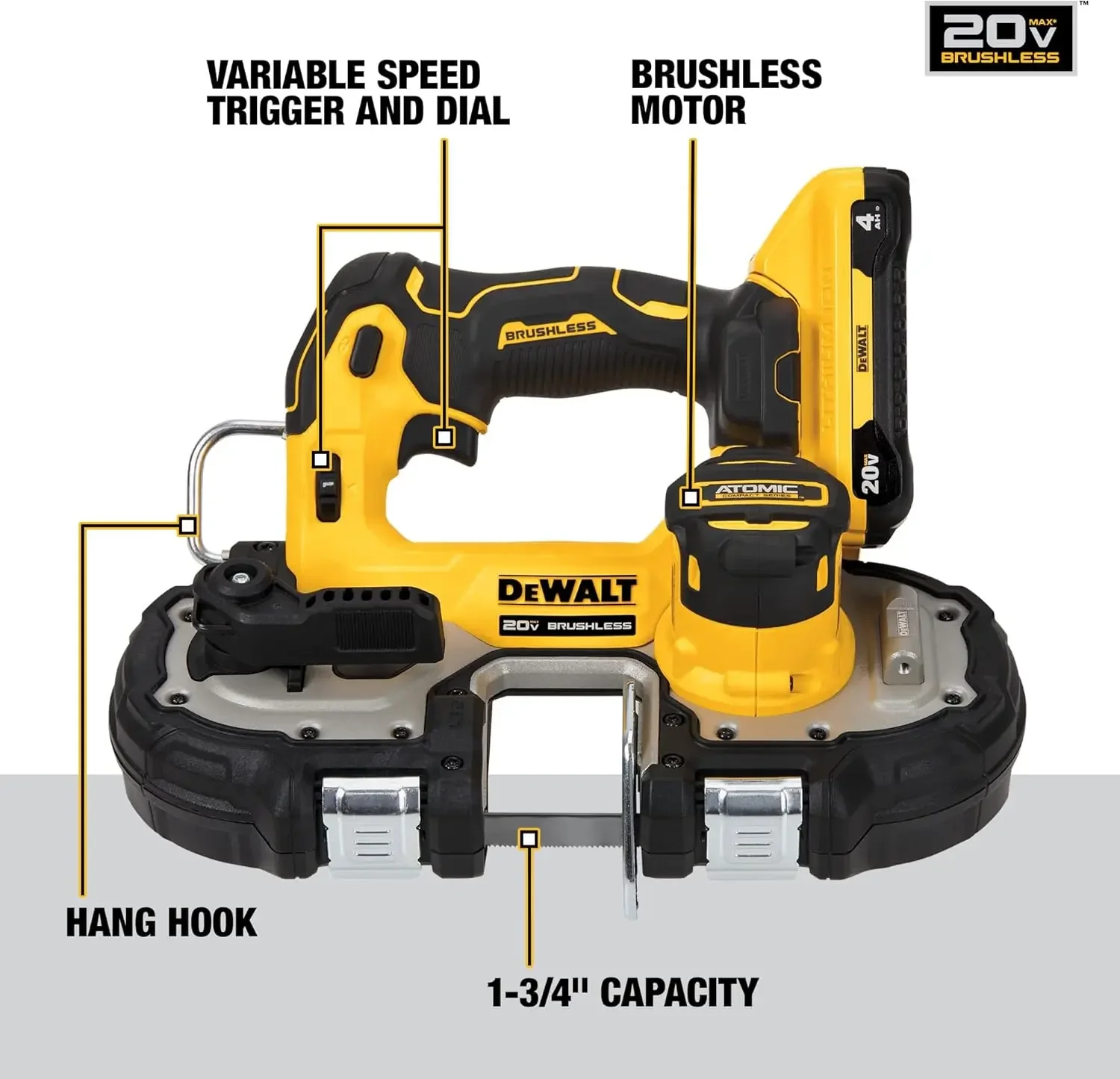 DEWALT ATOMIC 20V MAX* Brushless Cordless 1-3/4 in. Compact Bandsaw Kit (DCS377Q1)