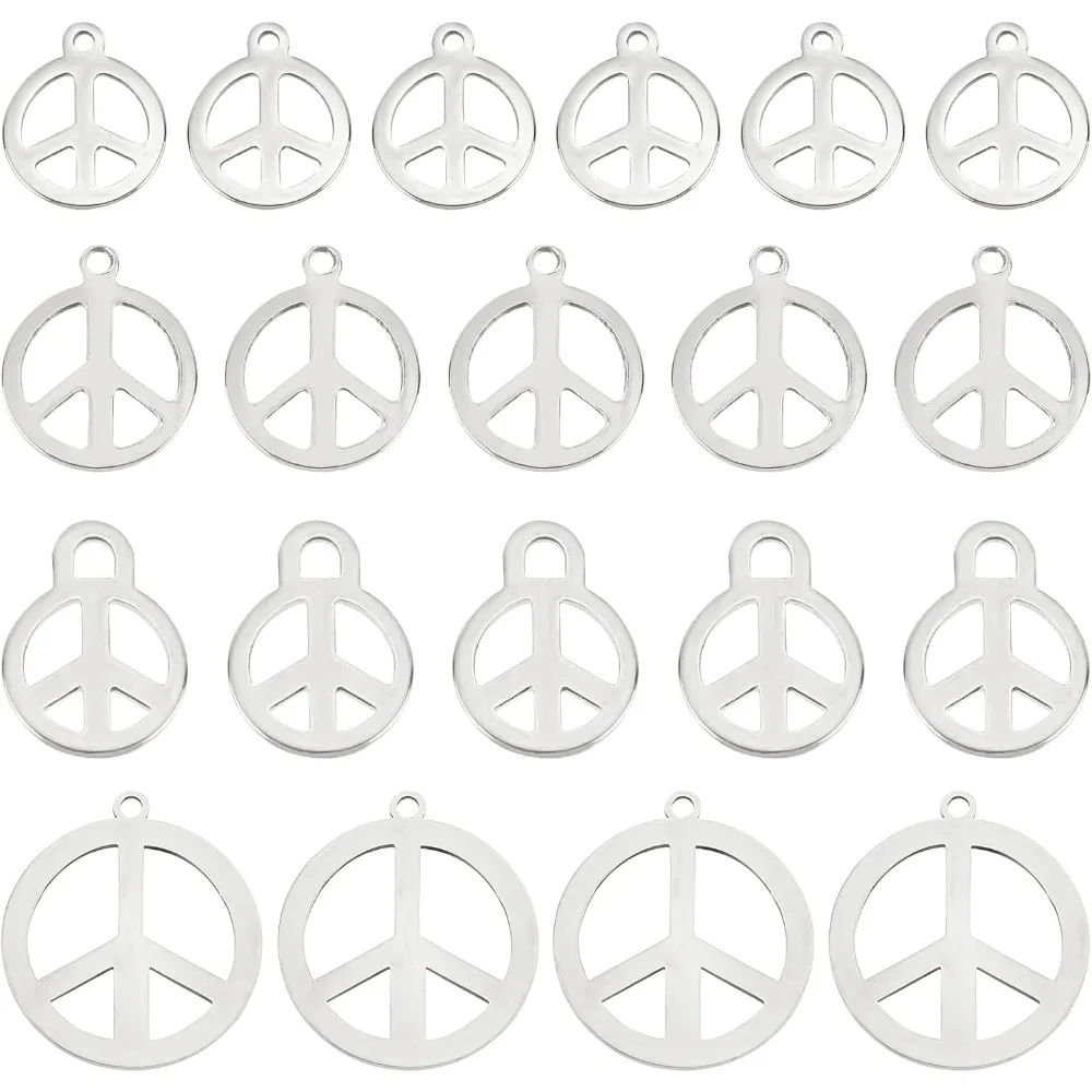 

80 Pcs Peace Sign Necklace Bracelet Pendants 4 Styles Alloy Peace Symbol Charms Metal Stainless Steel Charm for DIY Necklace