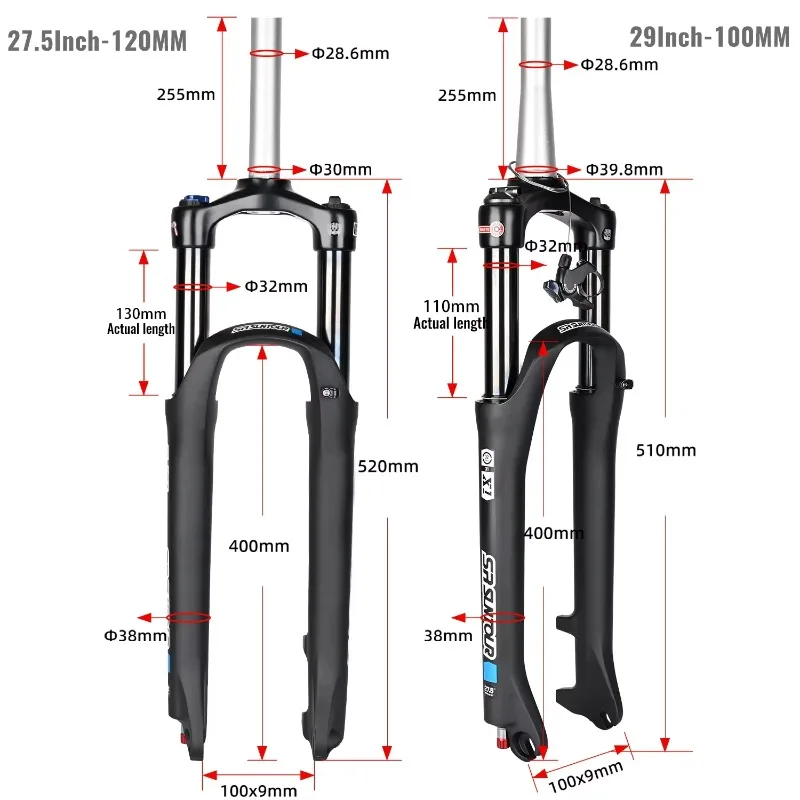 SR SUNTOUR X1 MTB Air Suspension Fork 27.5/29 Inch 120mm Travel 100x9MM QR & 110x15MM Boost Thru Axle Front Fork view 3
