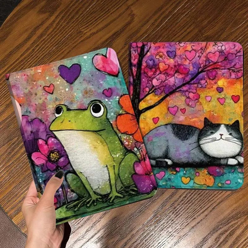 

Colorful Cartoon Cat Frog For iPad Pro Air Mini 2 3 4 5 6 7 6th 7th 10th 11th 10.2 9.7 10.5 11 Foldable Tablet Case Gift