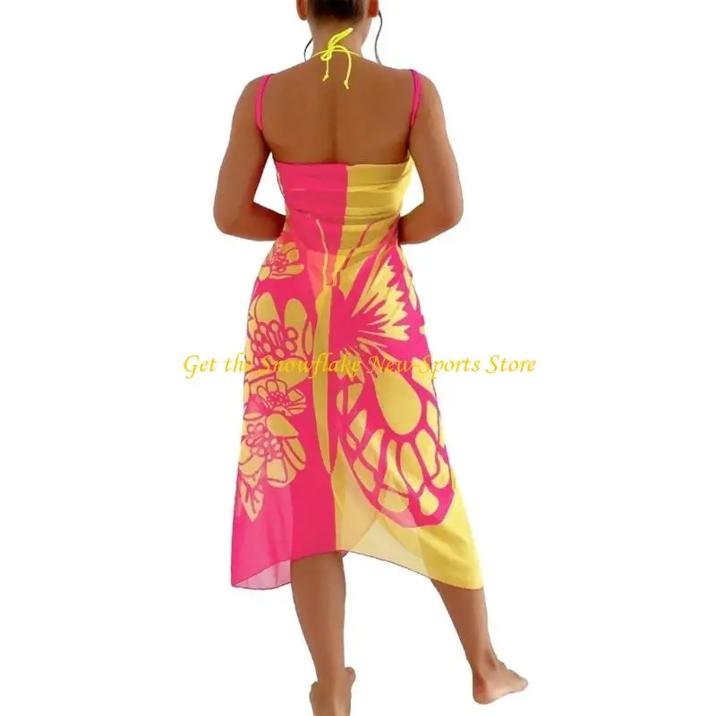 E56D Dames Beach Sarongs Sheer Cover Ups Gedrukte bikinis wrap rok voor badkleding