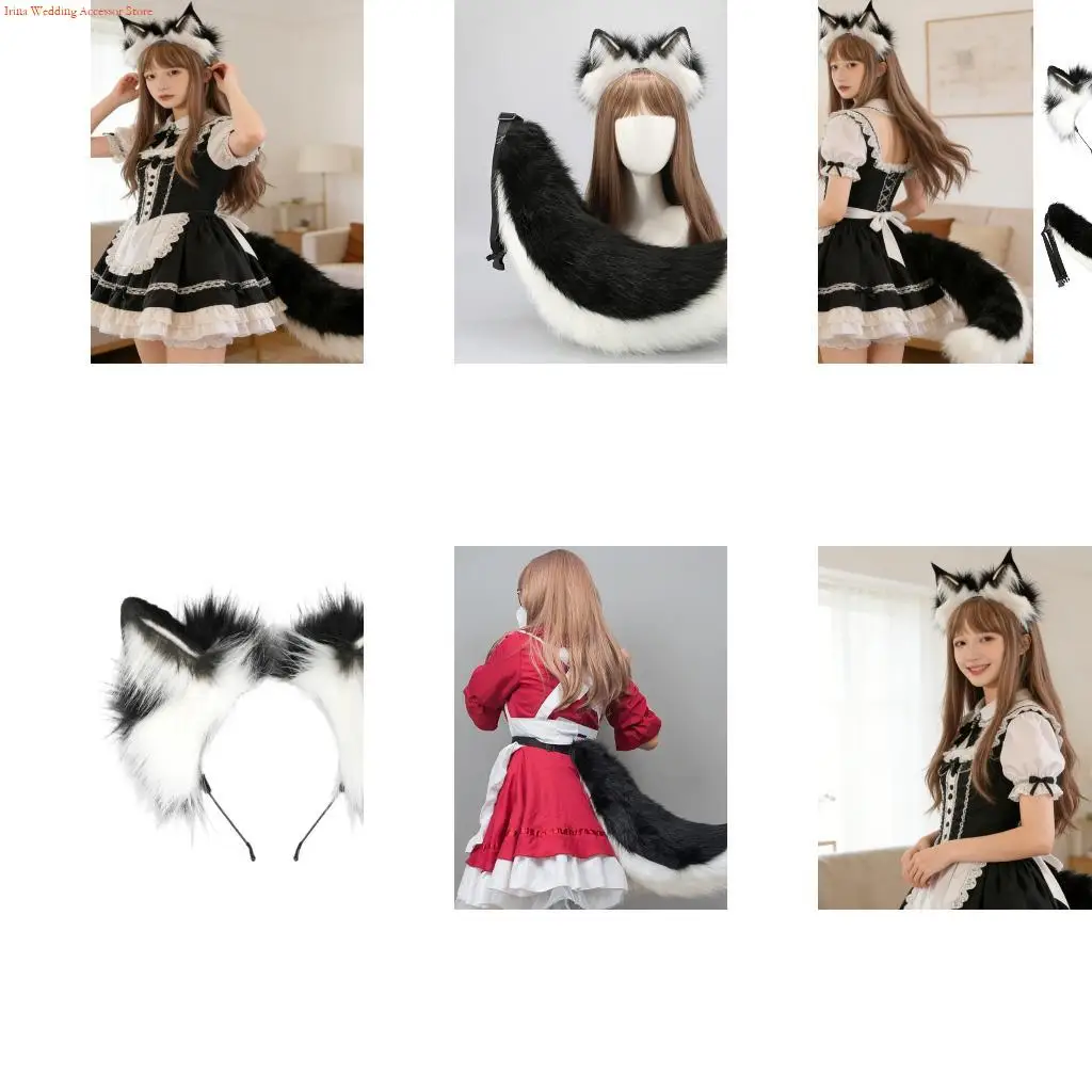 

G92D Foxes Wolf Ears Headband Foxes Tail Halloween Animal Cosplay Costume Accessories