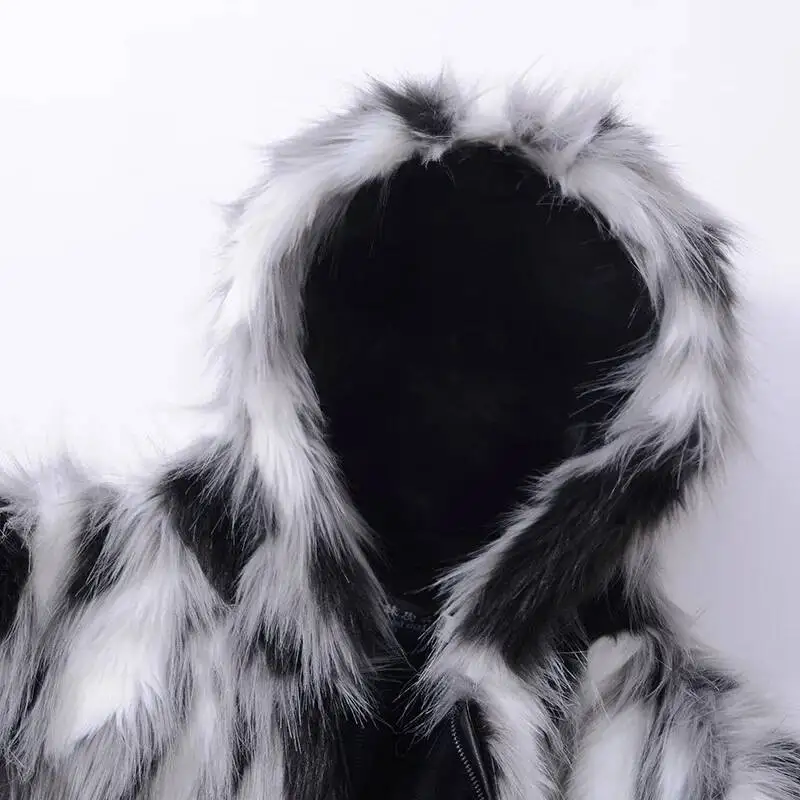 سترة رجالية بقلنسوة من الفرو الصناعي مقسمة بغرز مفتوحة ملابس خارجية سترة واقية لشتاء 2025 جيوب عالية الأكمام بأكمام طويلة #3