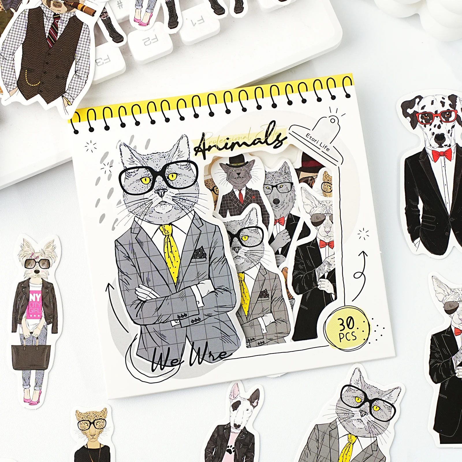 Etori Life Desire Animal Series Anthropomorphic Stylish Animal Pattern Stickers Decorate Laptops, Phone Cases, Suitcases, Water Bottles, Student Stationery, Gift Bags, Campus Supplies, Children's Stickers, DIY Collage Materials