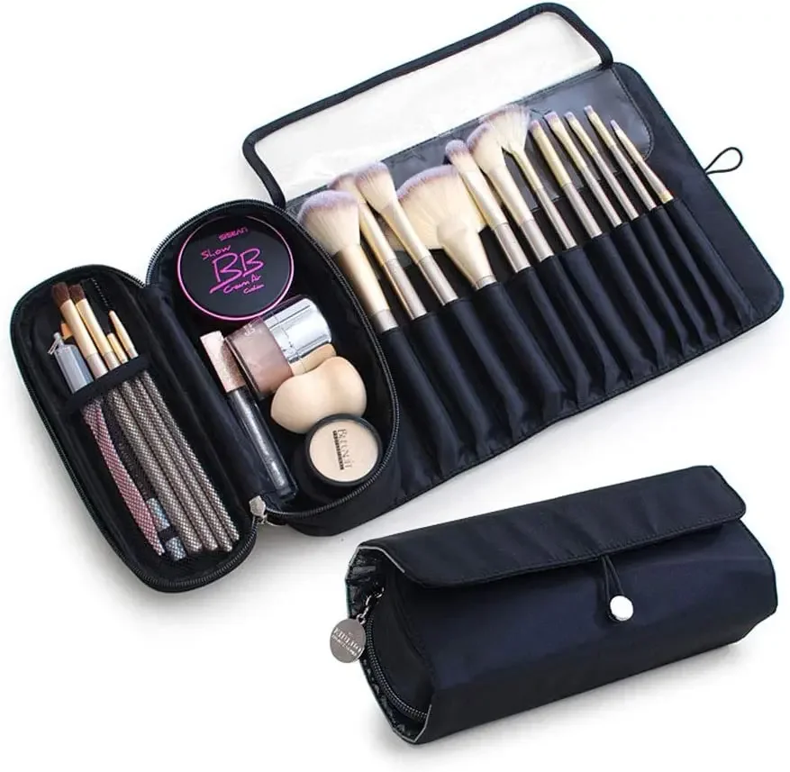 Professional Makeup  Womens Cosmetic Brush  Travel Organizer Makeup Brushes   Portable Black Beauty B