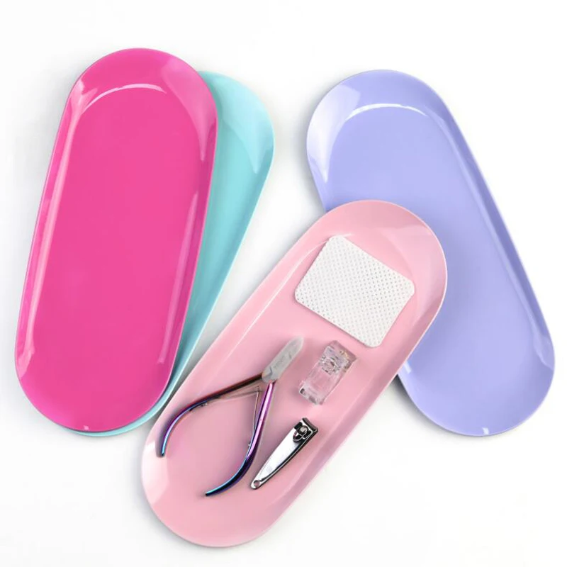 

Candy Color Nail Stainless Steel Tray Nails Desktop Tool Storage Display Elliptical Metal Display Shelf Nails Accessories