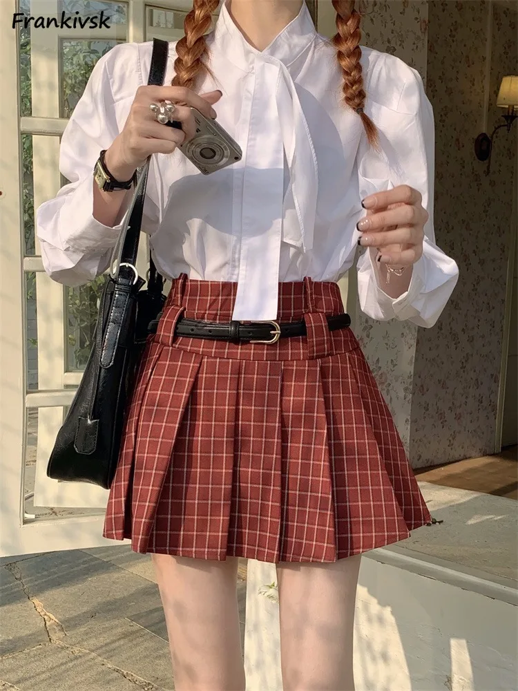 

Plaid Skirts Women Pleated British Style Hotsweet High Waist All-match Harajuku Y2K Streetwear Preppy Summer Retro Daily