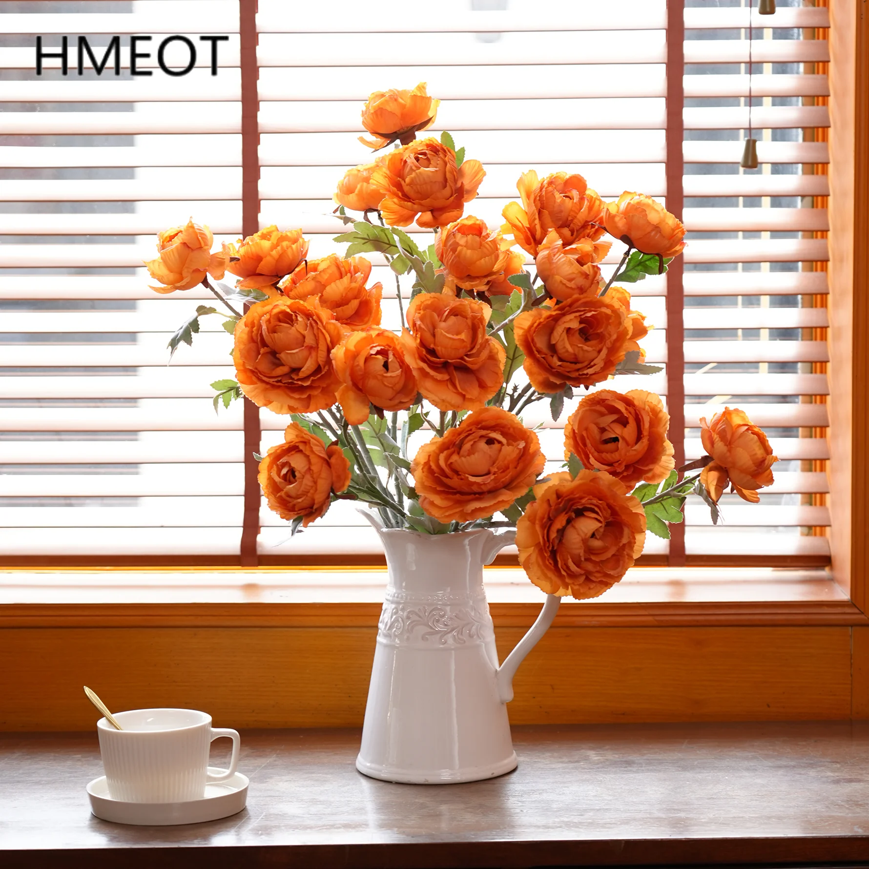H2024 البرتقال الشمبانيا الحرير الاصطناعي الورد الفاوانيا زهرة باقة اليد ديكور المنزل ترتيب الزفاف المواد DIY بها بنفسك اكسسوارات #1