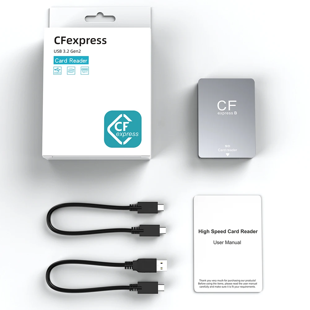 قارئ بطاقة CF السريع المحمول ، 2 في 1 ، قارئ بطاقة SD من النوع B ، USB ، 10Gbps ، فتحة مزدوجة مع USB C إلى USB C كابل لـ SLR