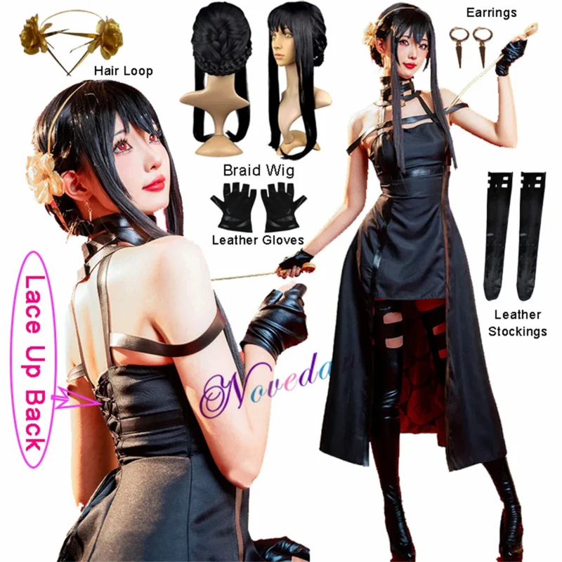 Anime spy X family yor forger cosplay costume wig dress suit sexy black skirt set yor Briar earring hair accessory women clothes