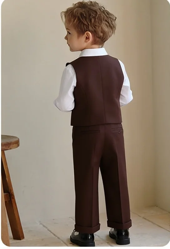 Handsome Kids Double-breasted Suit Set Flower Boys First Birthday Photography Outfit Children's Piano Performance Costume