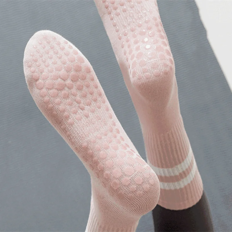 Meias antiderrapantes de algodão para Yoga, Tubo Médio Inferior, Profissional, Silicone, Interior, Fitness, Piso, Dança, Pilates, Esportes