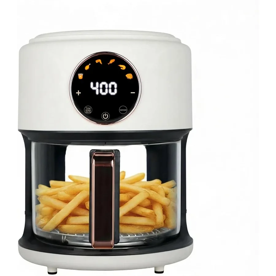 

4.7QT Glass Air Fryer with 360 Viewable Glass Non-Toxic 6-in-1 Preset Cook Modes Digital Display Adjustable Temp 100F-400F Nons