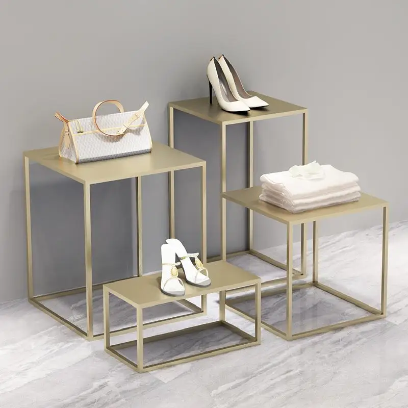 HYS wrought iron clothing rack clothing store shelf golden Nakajima simple coffee table high and low running water table window