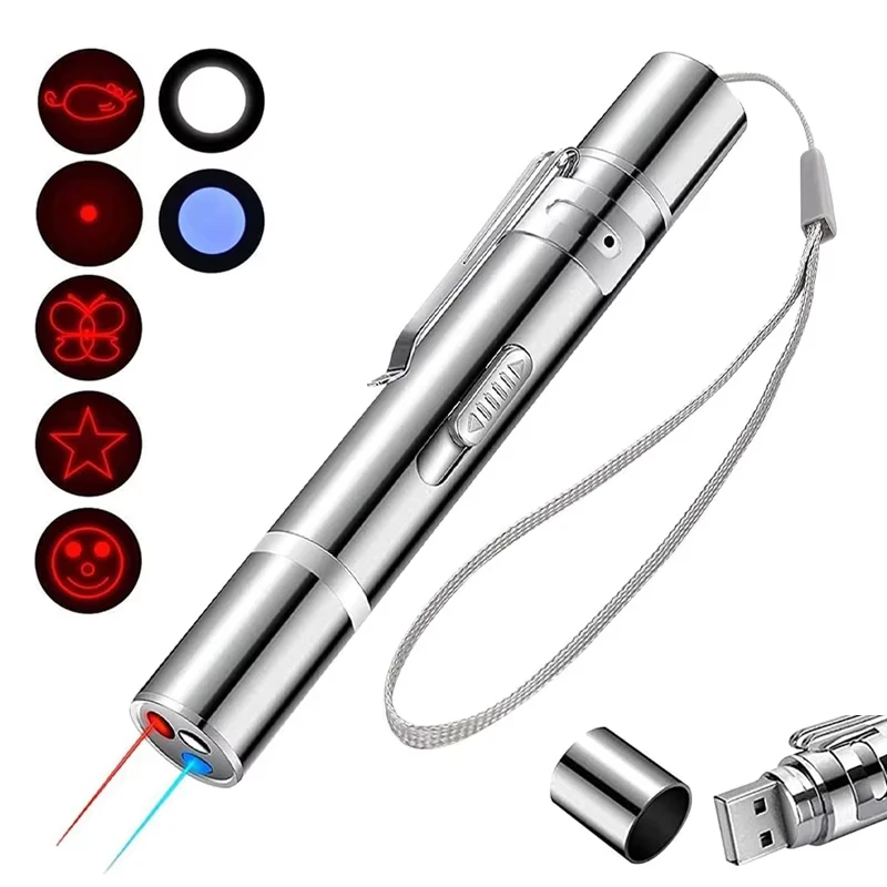 Cat Toys Laser Pointer with 5 Adjustable Patterns USB Recharge Laser Long Range Training Chaser Interactive Toy Dog Laser Pen image 3